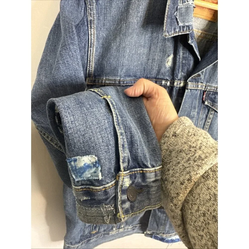 Levi’s Trucker Denim Jacket XL Distressed‎ Faded Classic Style Modified
